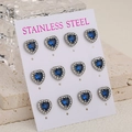 Lot de 12 boucles d'oreilles cœur en acier inoxydable avec cristaux bleu foncé et argent - Argent & Bleu