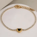 Pulsera tennis de acero dorado con colgante de corazón negro y circonitas blancas - Dorado Piedra Negra