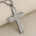 Luxe hiphop kruis hanger ketting in glanzend roestvrij staal met witte zirkonia stenen - Zilver (Alleen Hanger (Zonder Ketting))