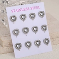 Set di 6 paia di orecchini a cuore in acciaio inossidabile con cristalli in argento - Argento Bianco