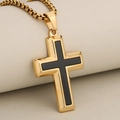 Herenketting met tweekleurige roestvrijstalen kruishanger en gouden box-schakelketting - Goud + Zwart / Alleen hanger (geen ketting)