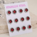 Lot de six paires de boucles d'oreilles en acier inoxydable avec cristal rouge - Base Argent Pierre Rouge