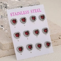 Set di 6 paia di orecchini a cuore in acciaio inossidabile con cristalli rossi - Argento Rosso