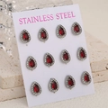 Set of 6 pairs of red teardrop earrings in stainless steel with crystal halo - Silver Red Style