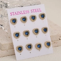 Set di 12 orecchini a cuore in acciaio inossidabile dorato con pietre blu e cristalli - Oro Blu