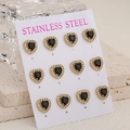 Set di 6 paia di orecchini a cuore in acciaio inossidabile con pietre nere e oro - Oro Nero