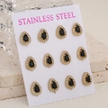 Set of 12 gold plated stainless steel teardrop earrings with black stones and crystals - Gold Black Style