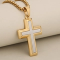 Tweekleurige gouden en zilveren roestvrijstalen kruishanger met box-ketting - Goud en Zilver / Alleen hanger (geen ketting)