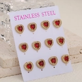Set di 6 paia di orecchini a cuore in acciaio inossidabile dorato con cristalli rossi - Oro Rosso