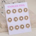 Lot de 6 paires de boucles d'oreilles rondes en acier doré avec zircons brillants - Base Dorée Pierre Blanche