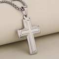 Gepolijste tweelaagse roestvrijstalen kruishanger met boxketting voor heren - Zilver / Alleen hanger (geen ketting)