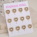 Set di 12 orecchini a cuore in acciaio inossidabile con cristalli bianchi scintillanti - Oro Bianco