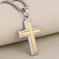 Pendaglio a croce in acciaio inossidabile bicolore lucido con intarsio oro e catena box - Argento+Oro / Solo Ciondolo (Senza Catena)