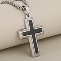 Pendaglio a croce bicolore in acciaio inossidabile e smalto nero con catena spessa - Argento e Nero / Solo Ciondolo (Senza Catena)