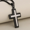 Ciondolo a croce bicolore moderno da uomo in acciaio inossidabile nero e argento - Nero + Argento / Solo Ciondolo (Senza Catena)