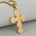 Golden St. Benedict cross pendant necklace with engraved medals and stainless steel chain - Gold (Pendant Only)