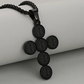 Matte black stainless steel St. Benedict medal cross pendant with heavy box chain - Black (Pendant Only)