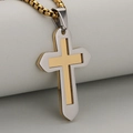 Pendentif croix double épaisseur en acier inoxydable avec chaîne vénitienne dorée - Pendentif Uniquement (Sans Chaîne) / Or + Argent