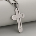 Pendentif croix double couche en acier inoxydable poli avec chaîne box argentée - Pendentif Uniquement (Sans Chaîne) / Argent