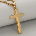 Vintage gold stainless steel double-layered cross pendant with striped texture box chain - Gold (Pendant Only (Without Chain))