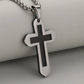 Collier pendentif croix bicolore en acier inoxydable avec insert noir et chaîne box - Pendentif Uniquement (Sans Chaîne) / Noir + Argent