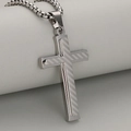 Men's retro stainless steel layered cross pendant necklace with striped texture finish - Silver Pendant Only (Without Chain)