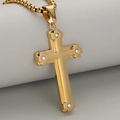 Men's double-layered gold stainless steel cross pendant necklace with inset crystals - Gold (Pendant Only)