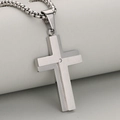 Colgante de cruz de acero inoxidable con diamante central y cadena de caja redonda - Plateado (Solo Colgante (Sin Cadena))
