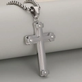 Polished silver stainless steel double-layered cross pendant necklace with round diamonds - Silver (Pendant Only)
