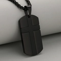 Mattschwarzer Edelstahl Kreuz Dog-Tag Anhänger mit Halskette für Herren im Industrie-Stil - Schwarz (Nur Anhänger)