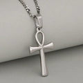Polished stainless steel Ankh pendant necklace with a Cuban chain for a minimalist style - Silver Pendant Only (Without Chain)