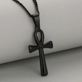 Polished black stainless steel Ankh cross pendant necklace with a sleek curb chain - Black Pendant Only (Without Chain)