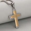 Tweekleurige roestvrijstalen ketting met dubbellaags kruis hanger en Bijbeltekst grave - Zilver + Goud (Alleen Hanger (Zonder Ketting))