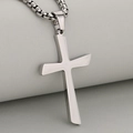 Polished silver stainless steel cross pendant necklace with box chain for men - Pendant Only (No Chain) / Silver