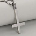 Polished stainless steel upside down cross pendant necklace for men with box chain - Silver Pendant Only (Without Chain)