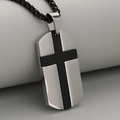 Bicolor Edelstahl Kreuz Dog Tag Anhänger für Herren mit schwarzer venezianischer Kette - Silber Und Schwarz (Nur Anhänger Ohne Kette)