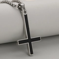 Minimalist silver stainless steel ball chain necklace with black inverted cross pendant - Silver Pendant Only (Without Chain)