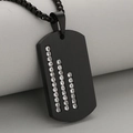 Men's black frosted dog tag necklace with three vertical rows of inlaid cubic zirconia - Black Color Pendant Only (Without Chain) / Black
