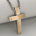 Tweekleurige roestvrijstalen kruishanger met zilveren en gouden getextureerde inleg - Alleen Hanger (Zonder Ketting) / Goud + Zilver