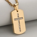 Gouden roestvrijstalen dogtag ketting in goud met kristallen kruis en ronde box ketting - Gouden Stijl (Alleen Hanger)