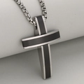 Minimalistische roestvrijstalen kruis hanger voor heren met zwarte inleg en boxketting - Alleen Hanger (Zonder Ketting) / Zwart + Zilver