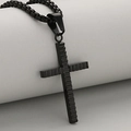 Colgante de cruz para hombre en acero inoxidable negro con textura de ranuras industriales - Negro (Solo colgante, sin cadena)