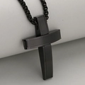 Men's matte black stainless steel cross pendant necklace with a sleek box chain - Pendant Only (Without Chain) / Black