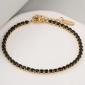 Minimalistisches 3mm Edelstahlarmband mit schwarzen Zirkonia in Gold-Finish - Gold Schwarzer Stein