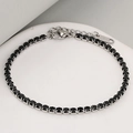 Silbernes Edelstahl-Tennisarmband mit 3 mm runden schwarzen Strasssteinen und Karabinerverschluss - Silber Schwarz Onyx
