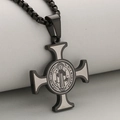 Saint-Benedikt-Kreuzanhänger aus Edelstahl in Schwarz und Silber mit Boxkette - Nur Anhänger (Ohne Kette) / Schwarz + Silber