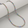 Regenbogen-Tennis-Halskette mit 3mm bunten Kristallsteinen in silberner Krallenfassung - Silberner Regenbogenstein