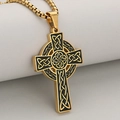 Vintage goud en zwarte Keltische kruis hanger met roestvrijstalen vierkante schakelketting - Alleen Hanger (Zonder Ketting) / Goud emaille