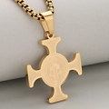 Collier croix dorée en acier inoxydable avec médaille de Saint Benoît et chaîne box - Pendentif Seul (Sans Chaîne) / Or