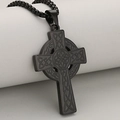 Pendentif croix celtique vintage en acier inoxydable noir avec nœuds sur chaîne à mailles - Pendentif Uniquement (Sans Chaîne) / Noir